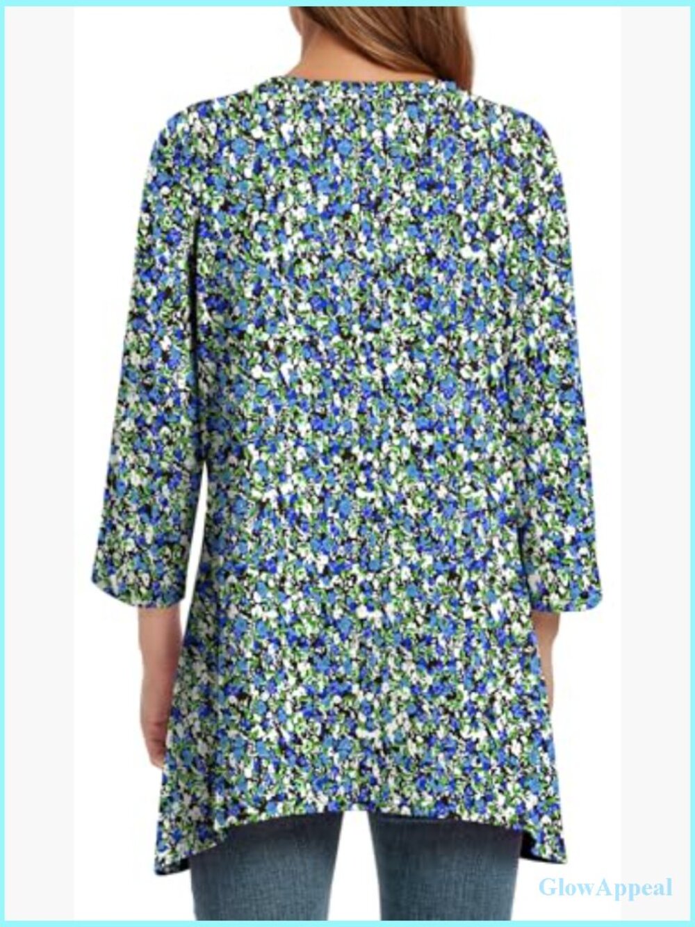 3/4 Sleeve Tunic Top with Asymmetrical Hem, Loose Fit, Polyester Spandex - Picture 5 of 7